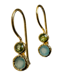 Gold Plated Art Deco Pop Earrings Peridot and Aqua Chalcedony