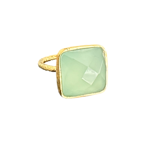 Gold Plated Capri Large Stackable Square Ring Aqua Chalcedony