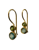 Gold Plated Art Deco Pop Earrings Peridot and Aqua Chalcedony