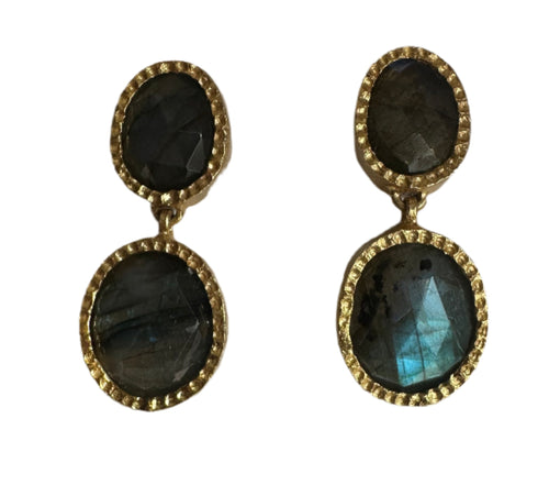 Gold Plated Rani Double Cobblestone Earrings Labradorite - Large