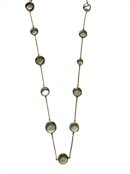 18K V Faceted 17 Stone Capri Long Necklace Green Amethyst