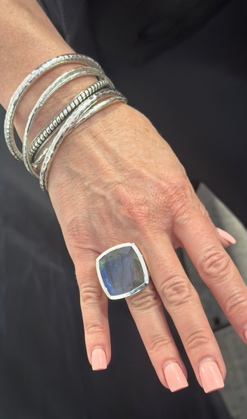 Large Capri Flat Square Cocktail Ring Labradorite