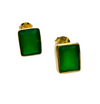 Gold Plated Small Square Gemstone Studs Green Onyx