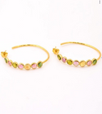 Large Indian Gemstone Hoop Earrings (Mixed Tourmaline)