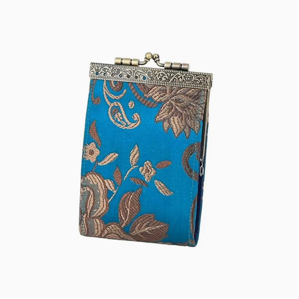 Peony Floral Brocade Card Holder (Blue)