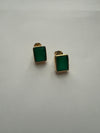 Gold Plated Small Square Gemstone Studs Green Onyx