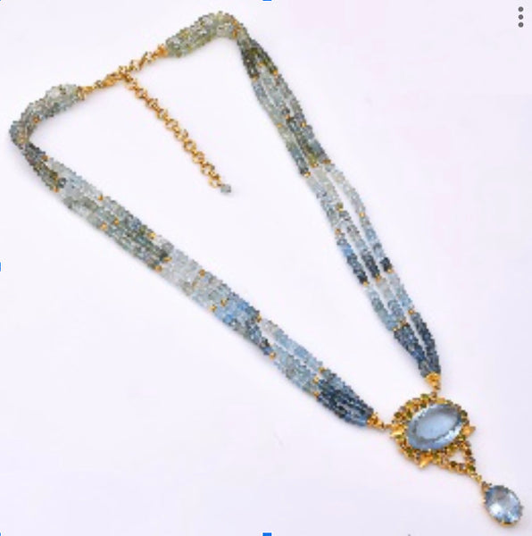 Jaipur Sky Dream Necklace - Gold Plated Blue Topaz with Diamonds