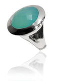 Small Italian Full Faceted Circle Ring with Simple Band Aqua Chalcedony