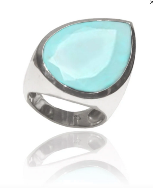 Modern Paisley Cocktail Ring Aqua Chalcedony