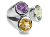 Three Stone Jaipuri Non-Connect Ring Amethyst, Green Amethyst, Citrine