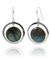 Mexico Art Deco Circle and Stone Earrings Labradorite