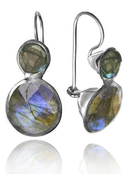 Large Jaipuri Two Stone Drop Earrings Labradorite