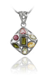 7 Stone Square Pendant Mixed Tourmaline