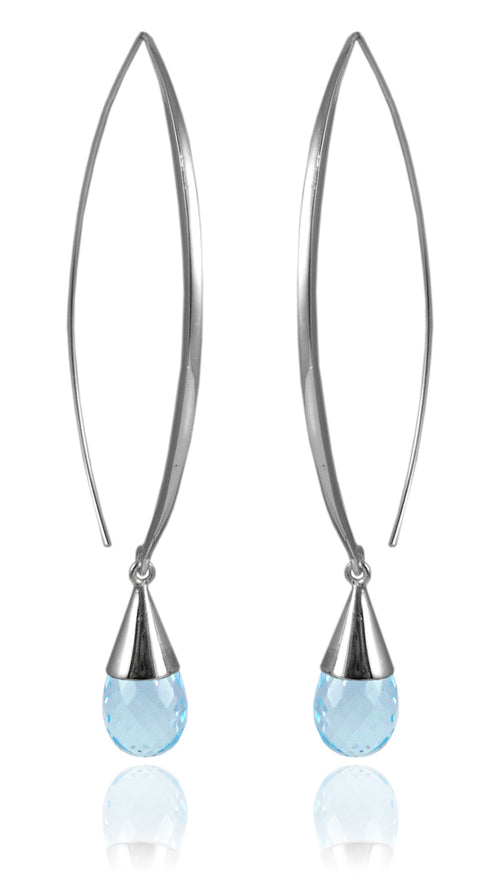 Long Curved Gemstone Drop Earrings Blue Topaz