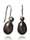 Double Pearl Drop Hanging Earrings Grey Pearl