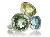 Three Circle Cluster Cocktail Ring Lemon Topaz/Green Amethyst/Blue Topaz 7