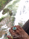 Large Faceted Circle Cocktail Ring Aqua Chalcedony