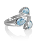 Three Stone Leaf Wrap Ring Blue Topaz