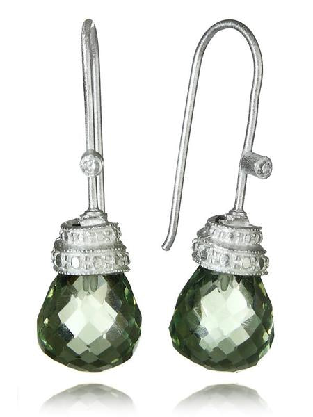 Jaipuri Mogul Quartz Drop Earrings Green Amethyst