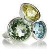 Three Circle Cluster Cocktail Ring Lemon Topaz/Green Amethyst/Blue Topaz 7