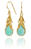 Gold Plated Brazilian Leaf Stone Drops Aqua Chalcedony