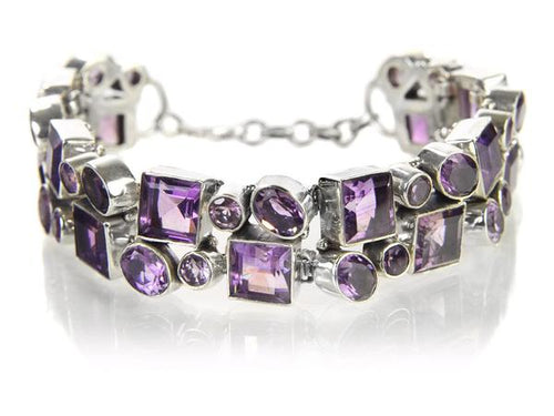 Geometric Double Lined Gemstone Bracelet Amethyst