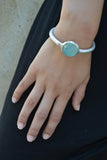 Art Deco Bangle Stone Cuff Aqua Chalcedony