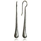 Simple Silver Long Tear Drop Earrings- Brushed