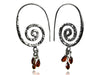 Swirly Earrings with Stone Drops (Garnet)