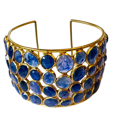 Gold Plated Four Oval Stone Jaipuri Bangle Lapis Lazuli